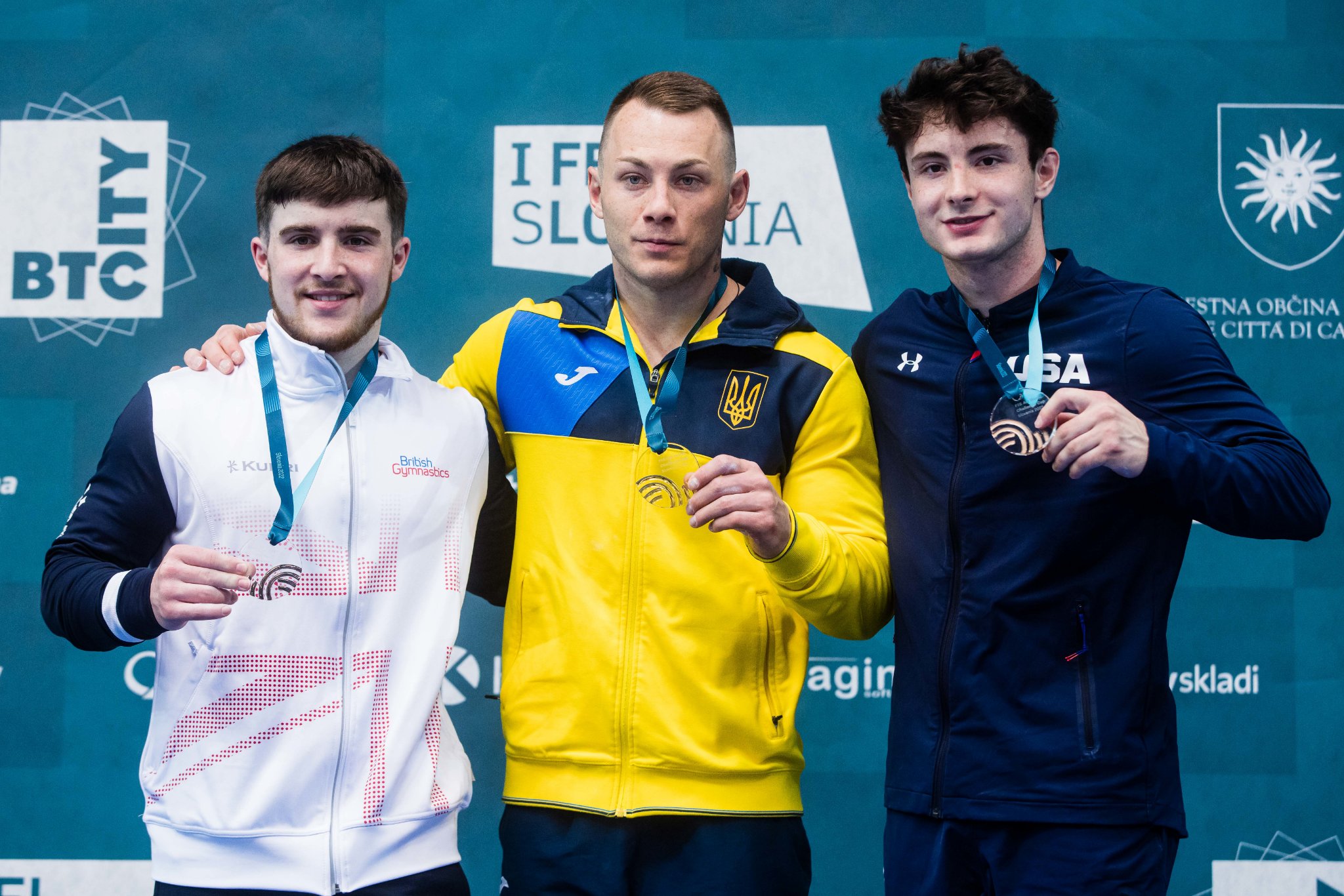Harry Hepworth winning vault silver at the World Cup in Solvenia in June 2022